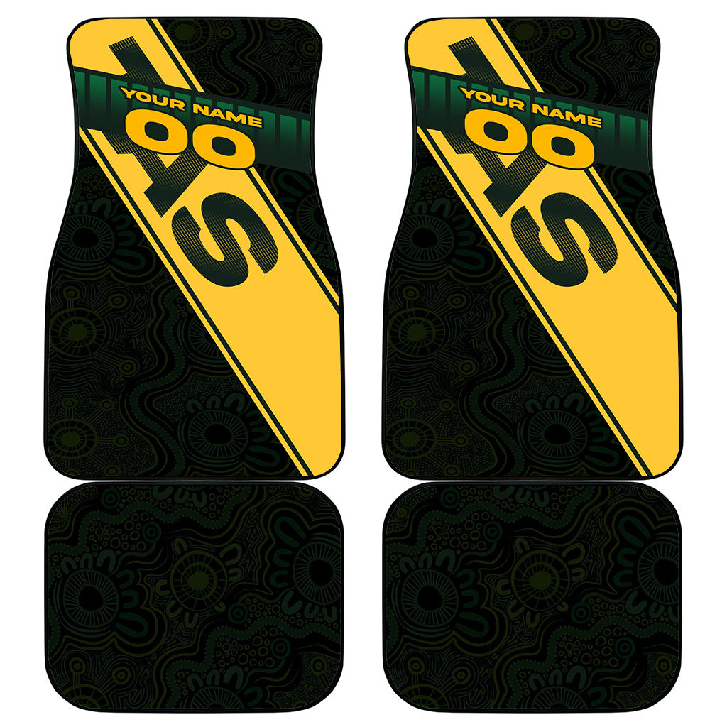 Personalised Tasmania Oztag Car Mats Black Gold Aboriginal Pattern