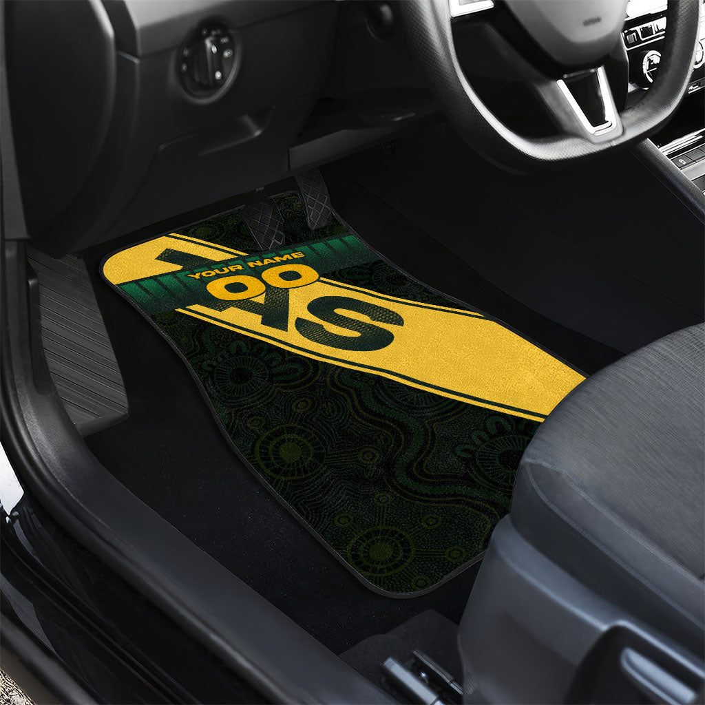 Personalised Tasmania Oztag Car Mats Black Gold Aboriginal Pattern