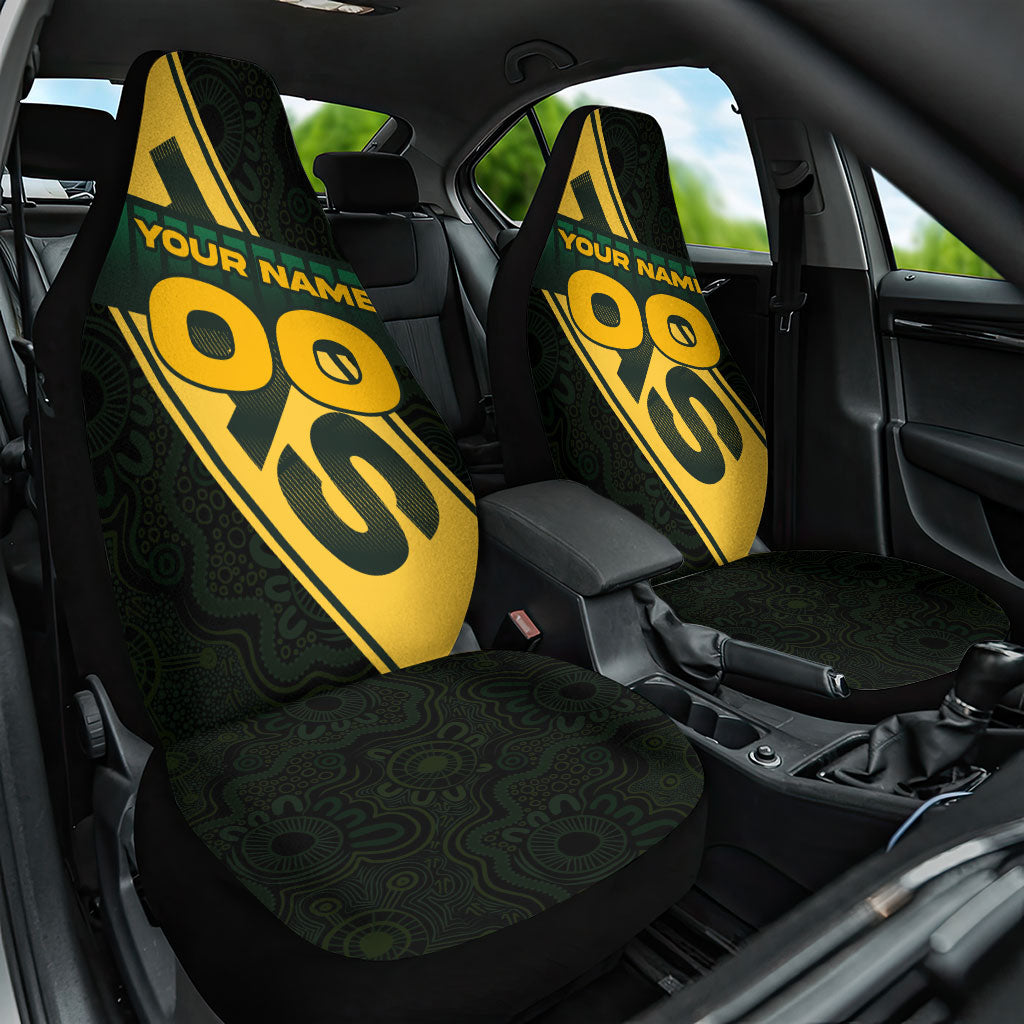 Personalised Tasmania Oztag Car Seat Cover Black Gold Aboriginal Pattern
