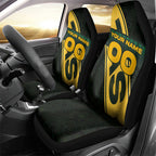 Personalised Tasmania Oztag Car Seat Cover Black Gold Aboriginal Pattern