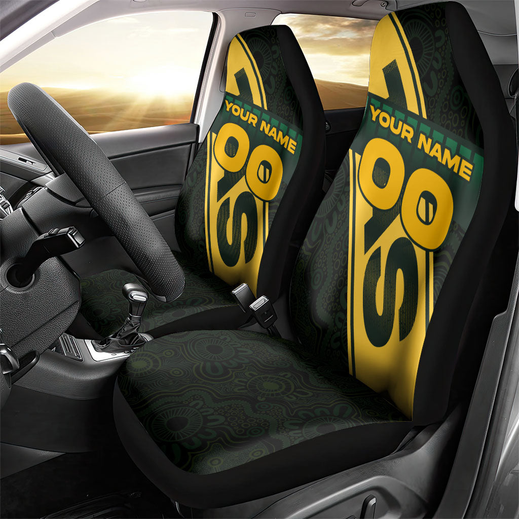 Personalised Tasmania Oztag Car Seat Cover Black Gold Aboriginal Pattern