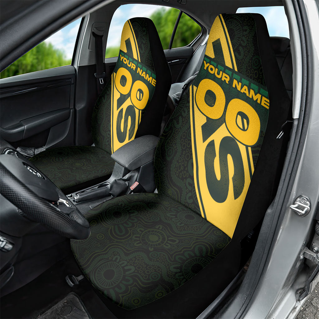 Personalised Tasmania Oztag Car Seat Cover Black Gold Aboriginal Pattern