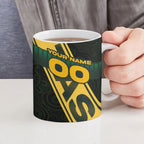 Personalised Tasmania Oztag Ceramic Mug Black Gold Aboriginal Pattern