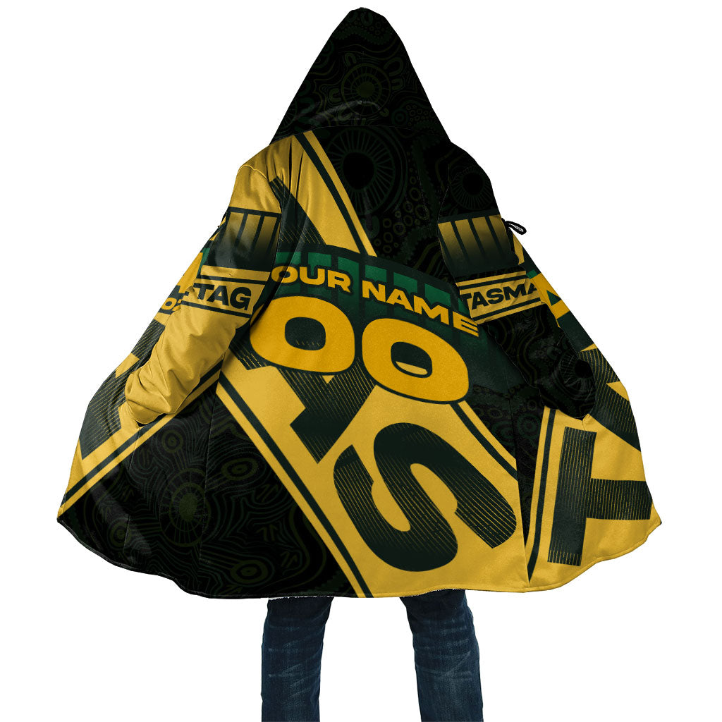 Personalised Tasmania Oztag Cloak Black Gold Aboriginal Pattern