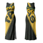 Personalised Tasmania Oztag Couples Matching Tank Maxi Dress and Hawaiian Shirt Black Gold Aboriginal Pattern