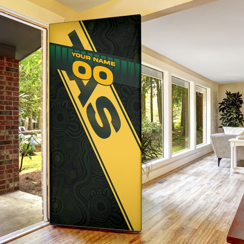 Personalised Tasmania Oztag Door Cover Black Gold Aboriginal Pattern