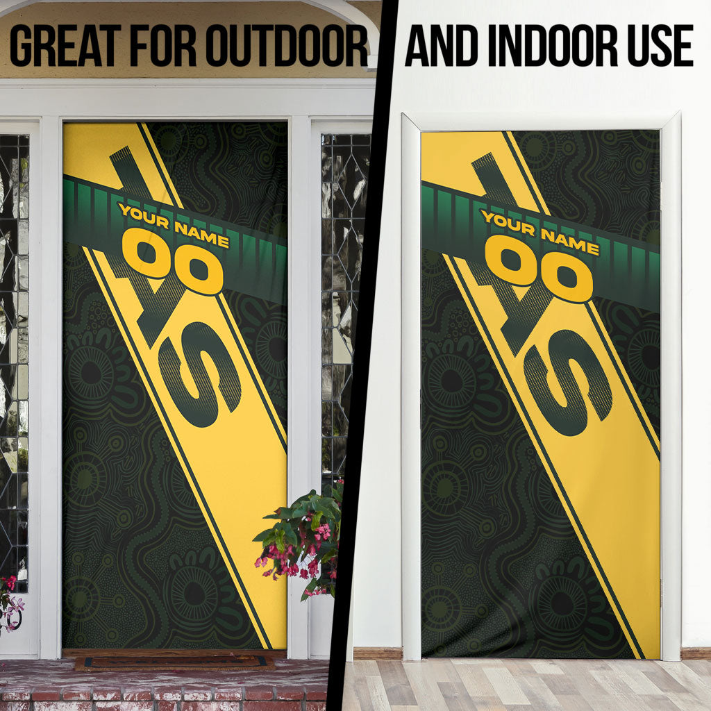 Personalised Tasmania Oztag Door Cover Black Gold Aboriginal Pattern