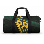 Personalised Tasmania Oztag Duffle Bag Black Gold Aboriginal Pattern