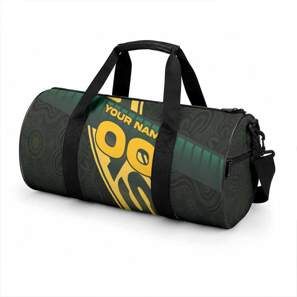 Personalised Tasmania Oztag Duffle Bag Black Gold Aboriginal Pattern