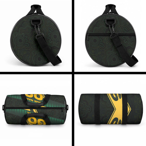 Personalised Tasmania Oztag Duffle Bag Black Gold Aboriginal Pattern