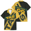 Personalised Tasmania Oztag Family Matching Long Sleeve Bodycon Dress and Hawaiian Shirt Black Gold Aboriginal Pattern
