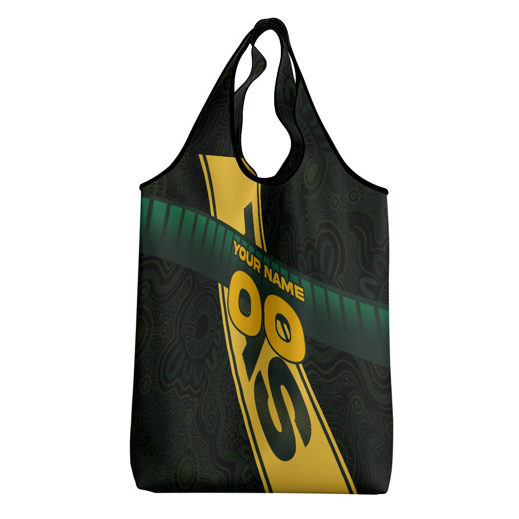 Personalised Tasmania Oztag Grocery Bag Black Gold Aboriginal Pattern