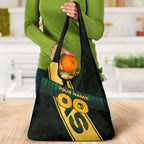 Personalised Tasmania Oztag Grocery Bag Black Gold Aboriginal Pattern