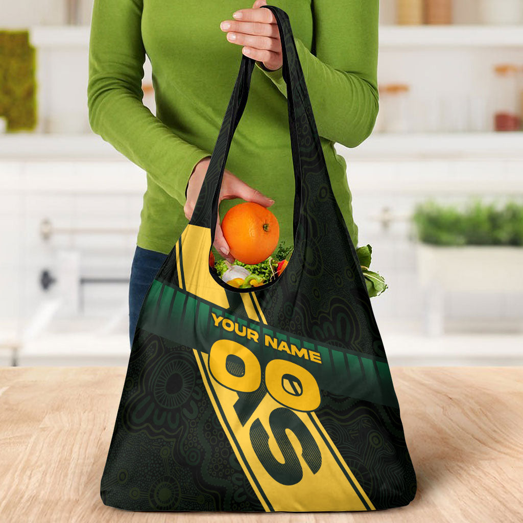 Personalised Tasmania Oztag Grocery Bag Black Gold Aboriginal Pattern