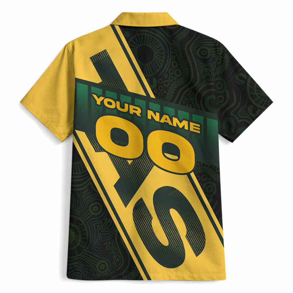 Personalised Tasmania Oztag Hawaiian Shirt Black Gold Aboriginal Pattern