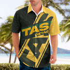 Personalised Tasmania Oztag Hawaiian Shirt Black Gold Aboriginal Pattern