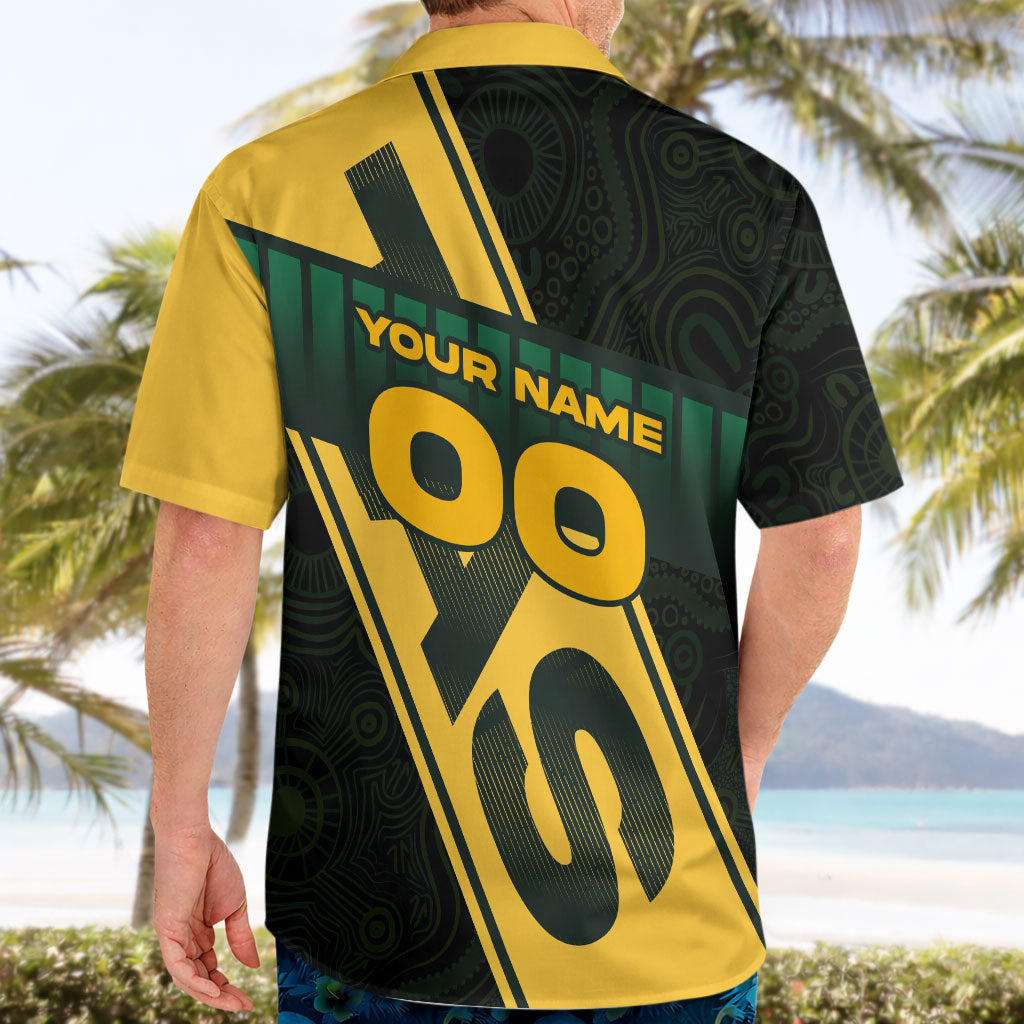 Personalised Tasmania Oztag Hawaiian Shirt Black Gold Aboriginal Pattern