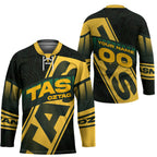 Personalised Tasmania Oztag Hockey Jersey Black Gold Aboriginal Pattern