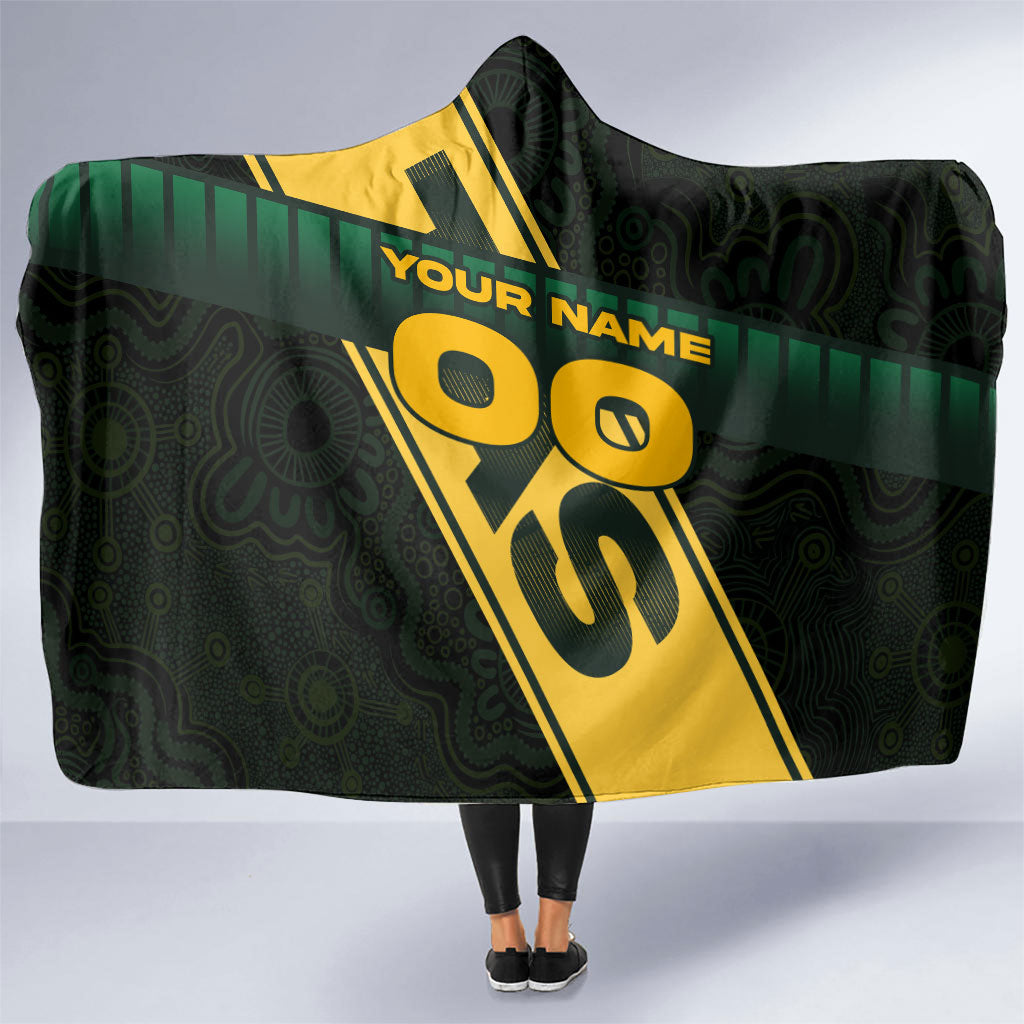 Personalised Tasmania Oztag Hooded Blanket Black Gold Aboriginal Pattern