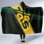 Personalised Tasmania Oztag Hooded Blanket Black Gold Aboriginal Pattern