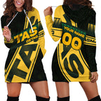 Personalised Tasmania Oztag Hoodie Dress Black Gold Aboriginal Pattern