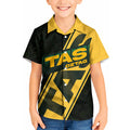 Personalised Tasmania Oztag Kid Hawaiian Shirt Black Gold Aboriginal Pattern