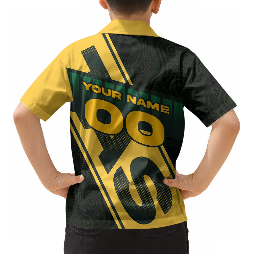 Personalised Tasmania Oztag Kid Hawaiian Shirt Black Gold Aboriginal Pattern