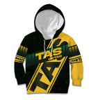 Personalised Tasmania Oztag Kid Hoodie Black Gold Aboriginal Pattern