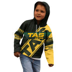 Personalised Tasmania Oztag Kid Hoodie Black Gold Aboriginal Pattern