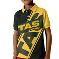 Personalised Tasmania Oztag Kid Polo Shirt Black Gold Aboriginal Pattern