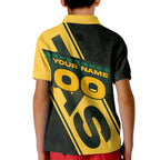 Personalised Tasmania Oztag Kid Polo Shirt Black Gold Aboriginal Pattern