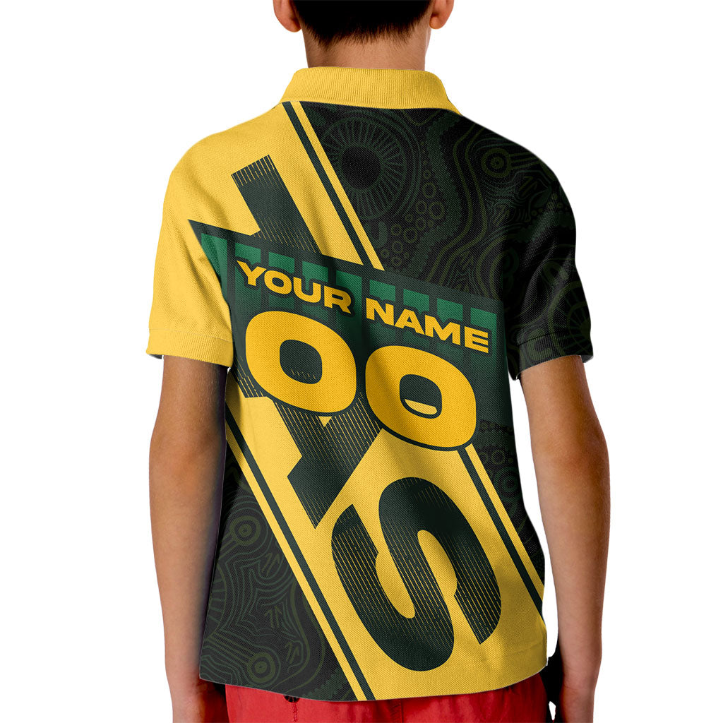 Personalised Tasmania Oztag Kid Polo Shirt Black Gold Aboriginal Pattern