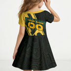 Personalised Tasmania Oztag Kid Short Sleeve Dress Black Gold Aboriginal Pattern