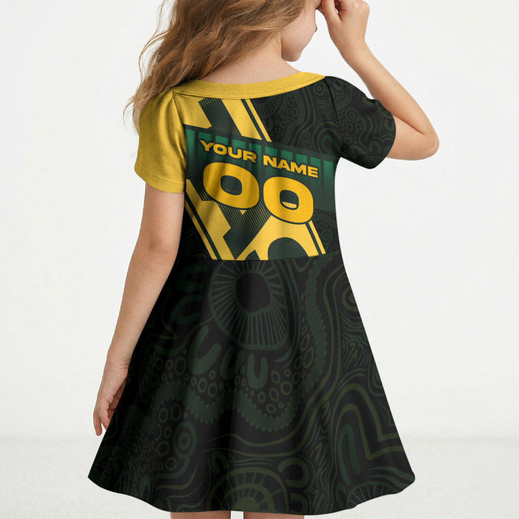 Personalised Tasmania Oztag Kid Short Sleeve Dress Black Gold Aboriginal Pattern
