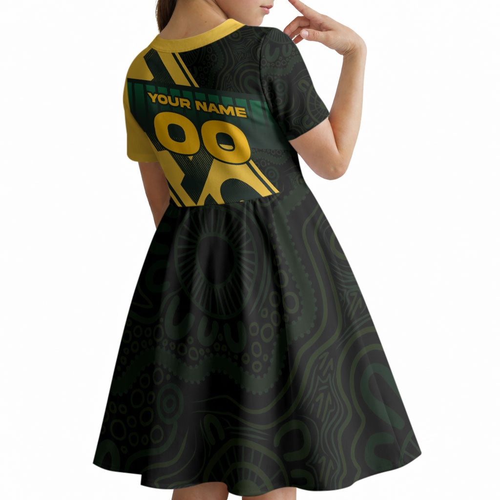 Personalised Tasmania Oztag Kid Short Sleeve Dress Black Gold Aboriginal Pattern