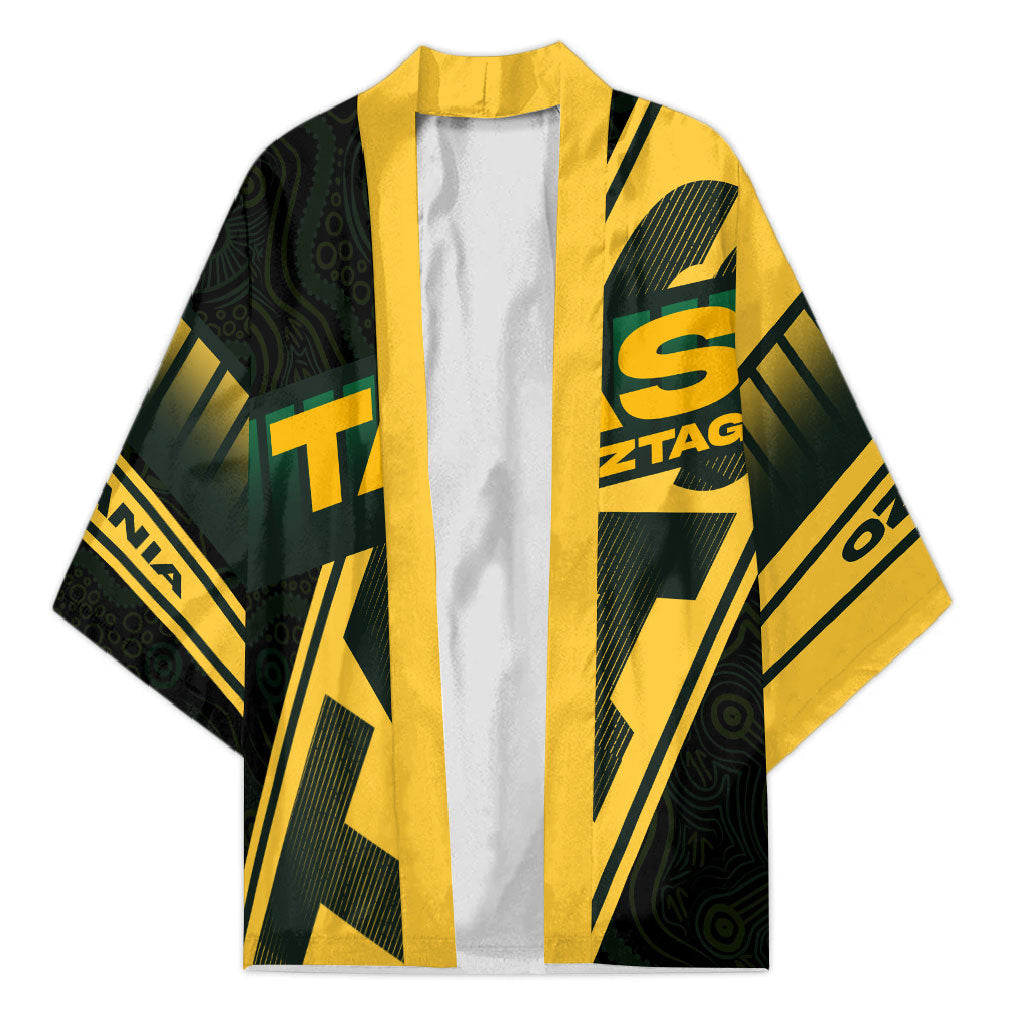 Personalised Tasmania Oztag Kimono Black Gold Aboriginal Pattern