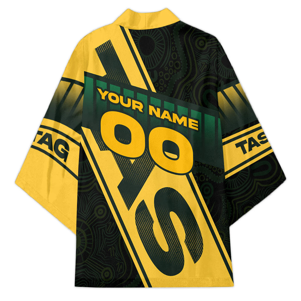 Personalised Tasmania Oztag Kimono Black Gold Aboriginal Pattern