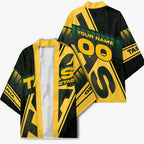 Personalised Tasmania Oztag Kimono Black Gold Aboriginal Pattern