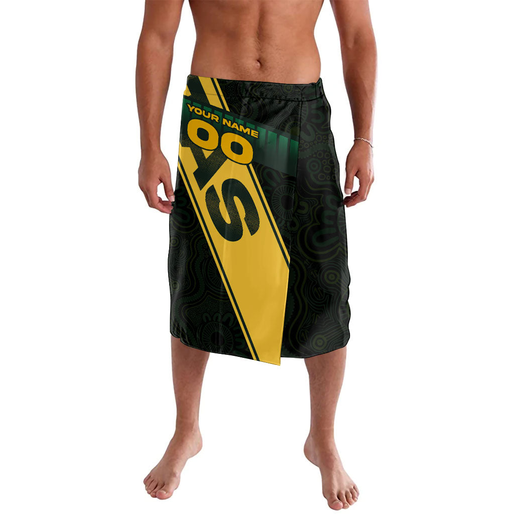 Personalised Tasmania Oztag Lavalava Black Gold Aboriginal Pattern