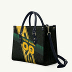 Personalised Tasmania Oztag Leather Bag Black Gold Aboriginal Pattern