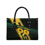 Personalised Tasmania Oztag Leather Bag Black Gold Aboriginal Pattern