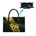 Personalised Tasmania Oztag Leather Bag Black Gold Aboriginal Pattern
