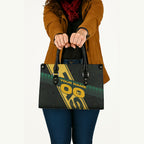 Personalised Tasmania Oztag Leather Bag Black Gold Aboriginal Pattern