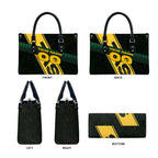 Personalised Tasmania Oztag Leather Bag Black Gold Aboriginal Pattern