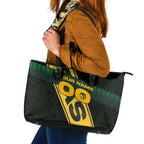 Personalised Tasmania Oztag Leather Tote Bag Black Gold Aboriginal Pattern