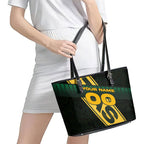 Personalised Tasmania Oztag Leather Tote Bag Black Gold Aboriginal Pattern