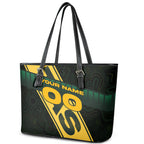 Personalised Tasmania Oztag Leather Tote Bag Black Gold Aboriginal Pattern