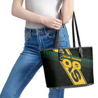 Personalised Tasmania Oztag Leather Tote Bag Black Gold Aboriginal Pattern