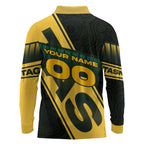 Personalised Tasmania Oztag Long Sleeve Polo Shirt Black Gold Aboriginal Pattern