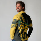 Personalised Tasmania Oztag Long Sleeve Polo Shirt Black Gold Aboriginal Pattern